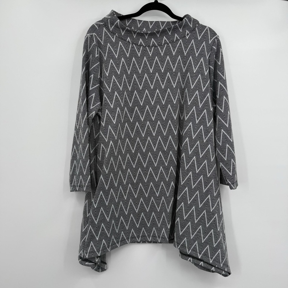 Calessa Tunic Shirt Top Womens XL Black Geometric Cowl Neck 3/4 Sleeve Knit